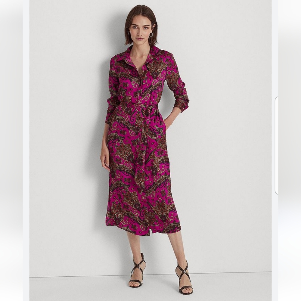 NWT Lauren Ralph Lauren Black Label size 2 Paisley Printed 100% Silk Dress.